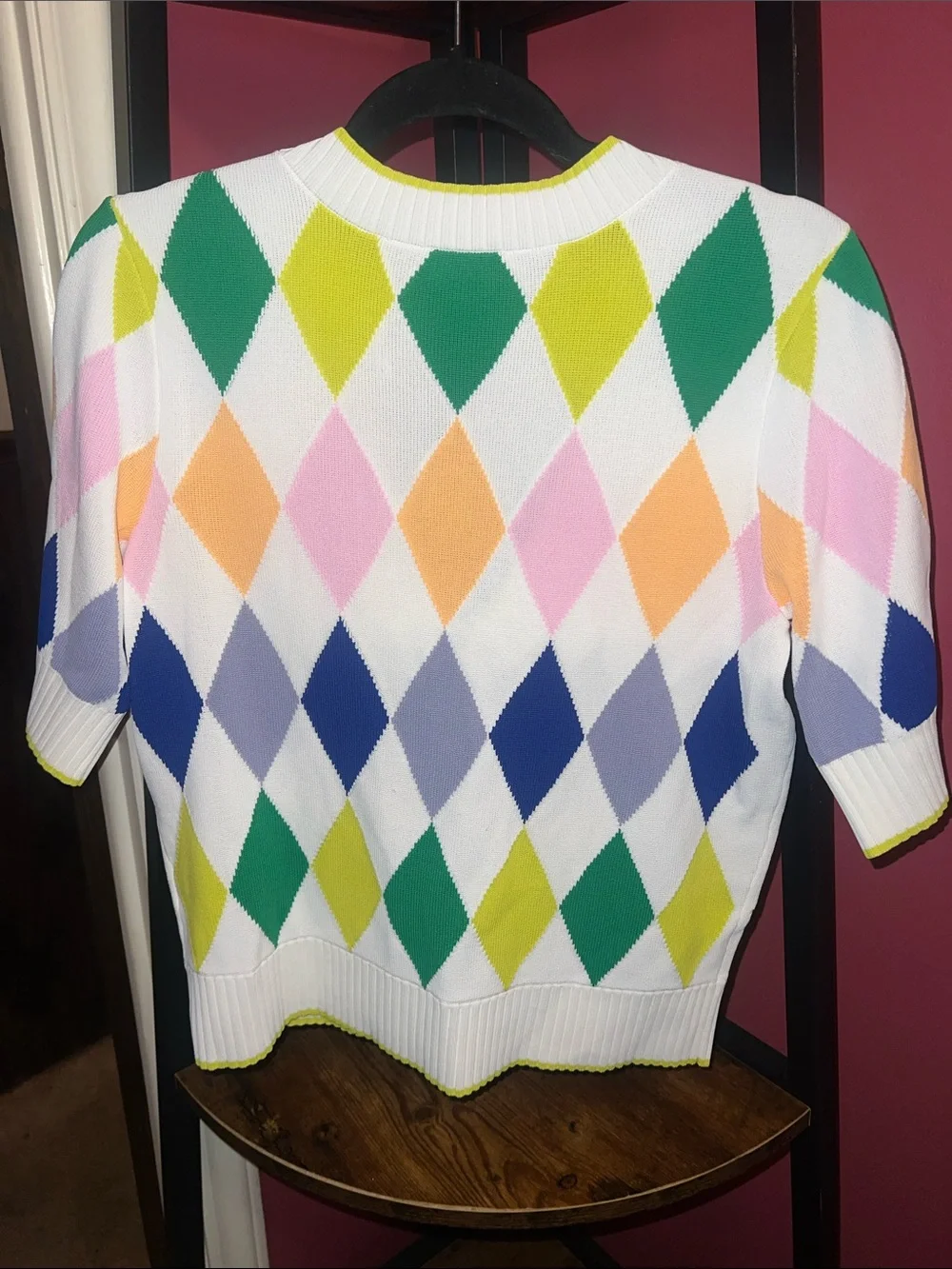 kate spade White Multicolor Argyle V-Neck Sweater